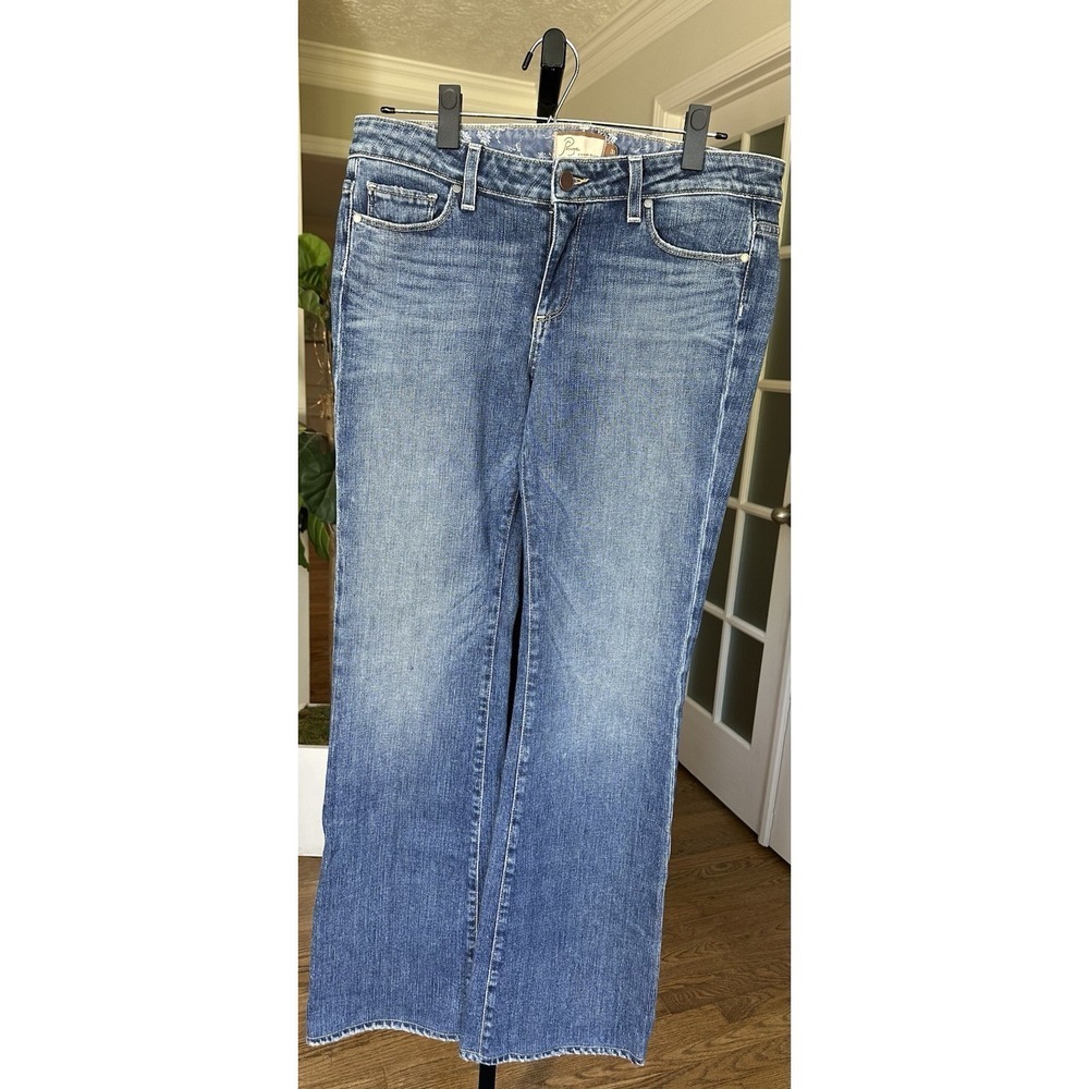 Paige Premium Denim Women's Jeans 31 Blue Straight Leg Embroidered Pockets USA - Picture 1 of 10